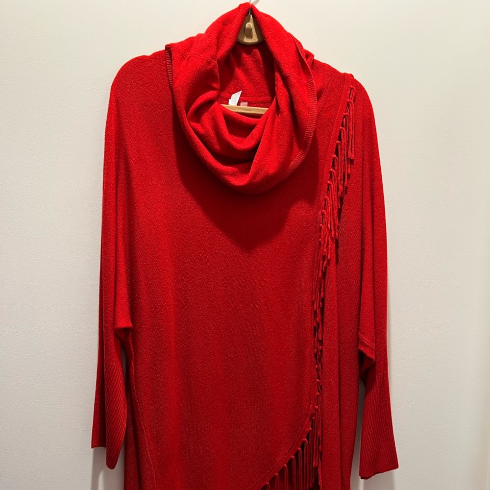 NY Collection Woman Cowl Neck Sweater With Fringe